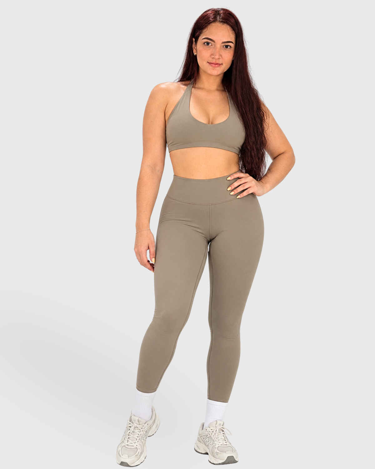 Aven Set, full-body front view of halter sports bra and leggings