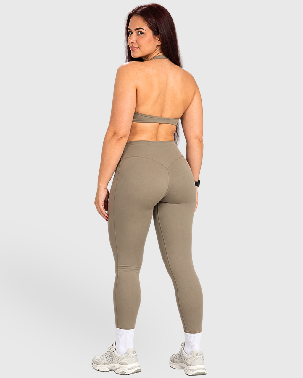 Aven Set, full-body back view showing open-back halter bra and leggings