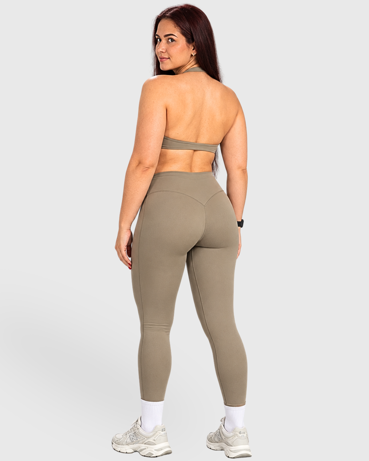 Aven Set, full-body back view showing open-back halter bra and leggings
