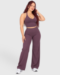 Selah Set in Plum Purple, full-body front view of halter top and wide-leg pants